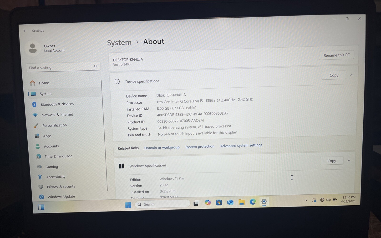 Dell Latitude 3400 14″ i5-1135G7@2.40GHz, 8GB RAM, 512GB SSD, Win 11 Pro *READ*