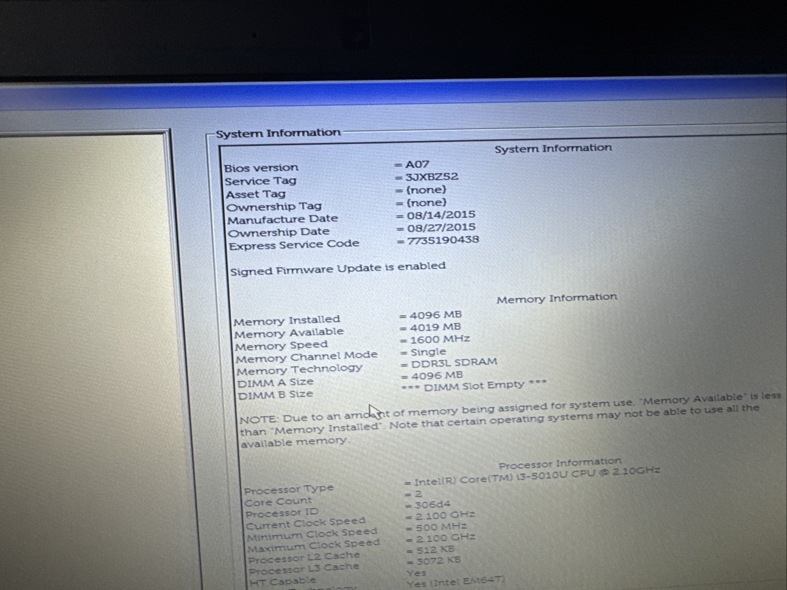 Dell Latitude E5450 i3-5010U 4GB RAM Laptop No HDD No OS Bad Battery No Charger
