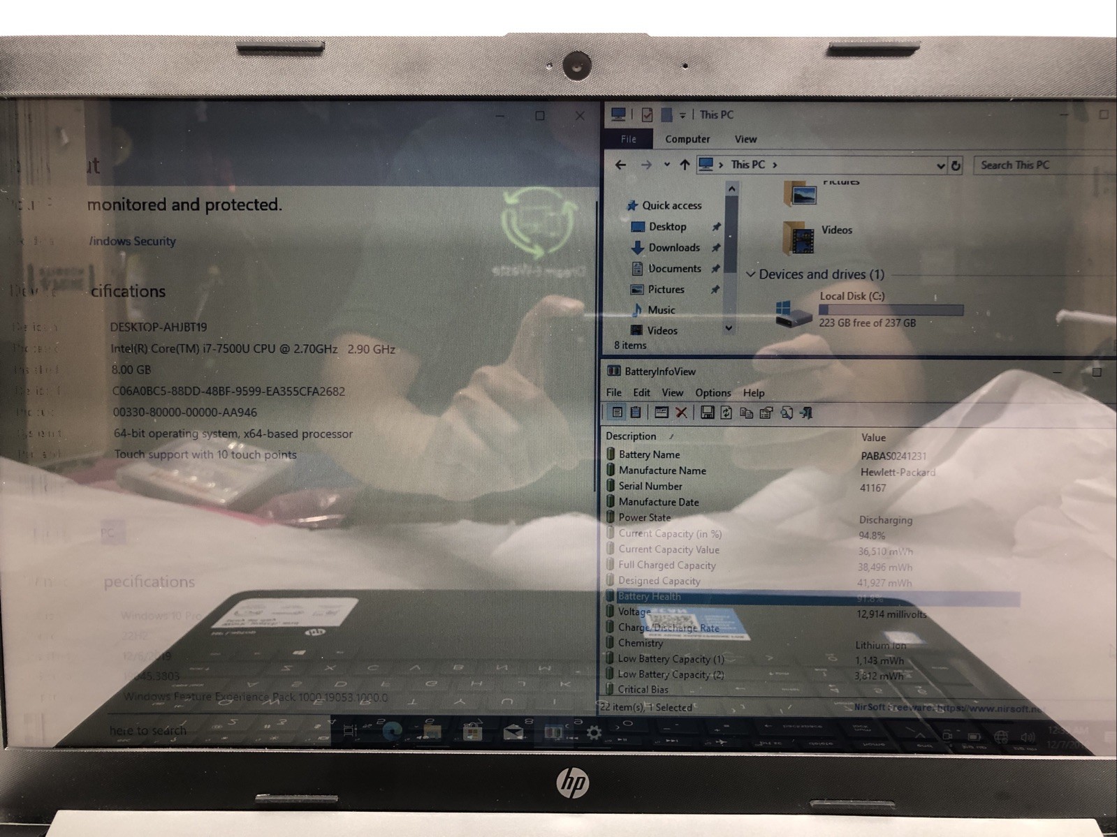 HP Laptop 15-da0xxx, Intel Core i7-7500U @2.70Ghz, 8GB RAM, 256GB SSD, W10
