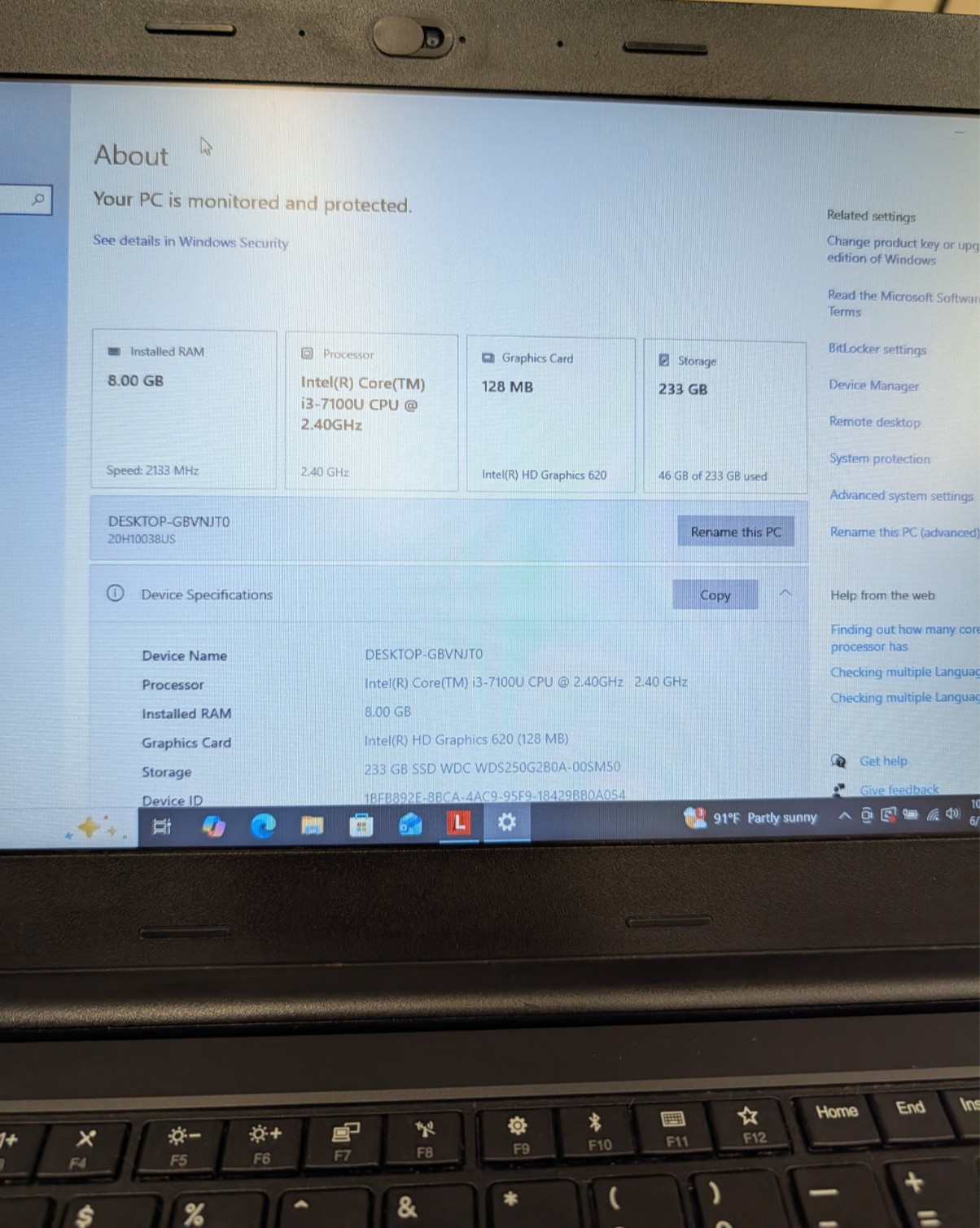 Lenovo ThinkPad E470, i3-7100U, 8GB RAM, 250GB SSD, Windows 10 Pro, 20H10069US