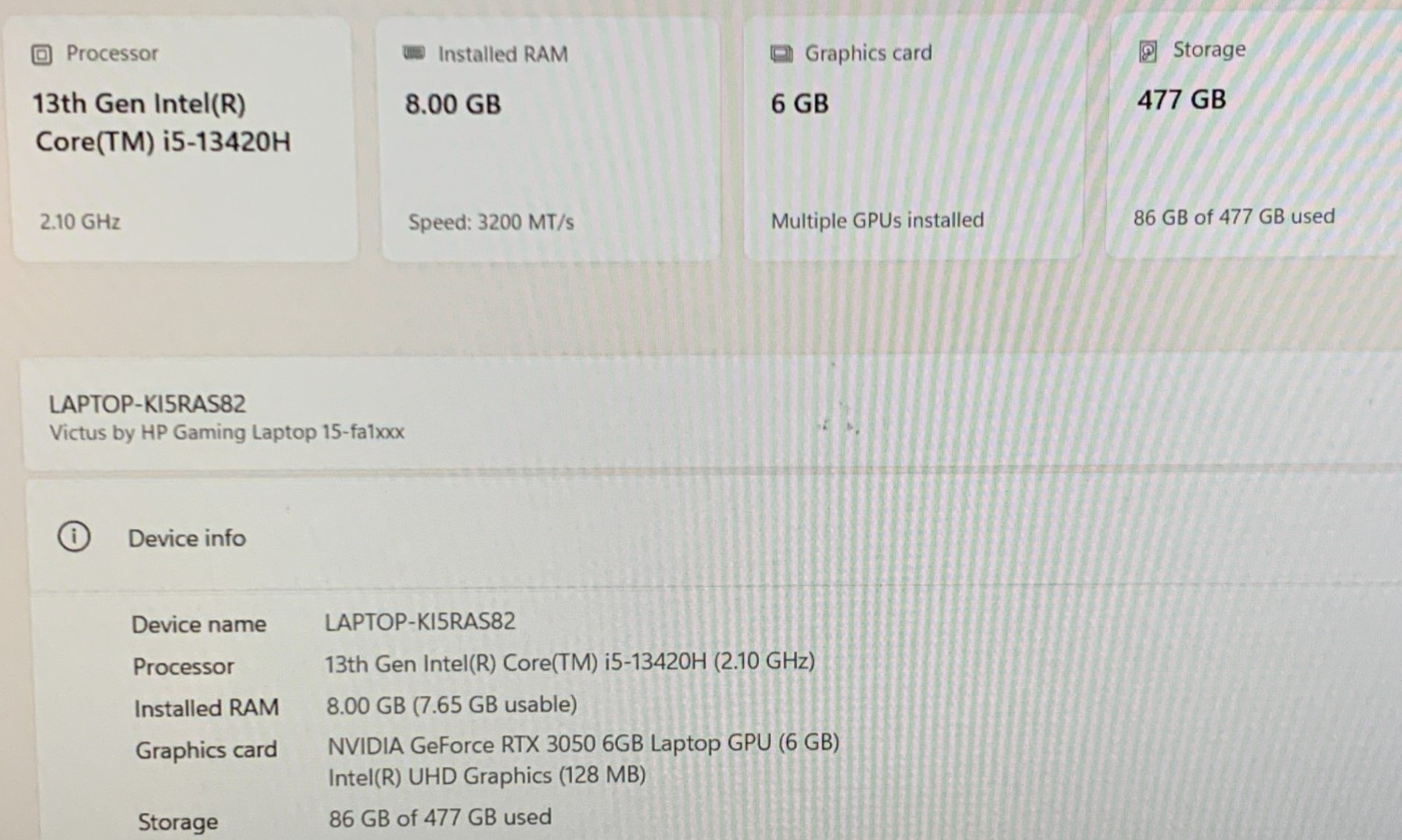 HP Victus 15-fa1093dx 15.6″ i5-13420H 2.1GHz 8GB RAM 512GB SSD GeForce RTX 3050