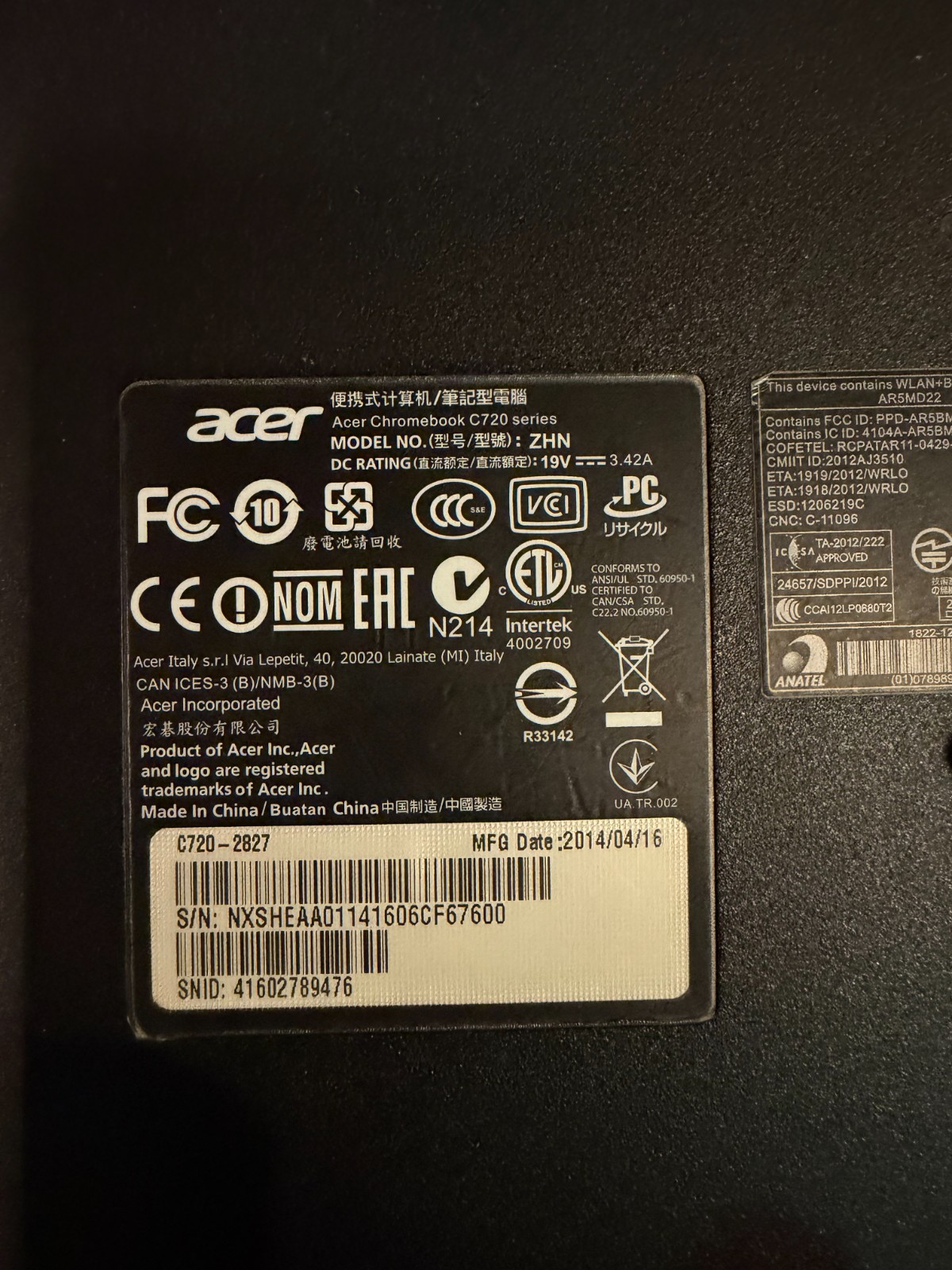 Acer Chromebook C720-2827 11.6″ Celeron 2955U 2GB RAM Charger Tested