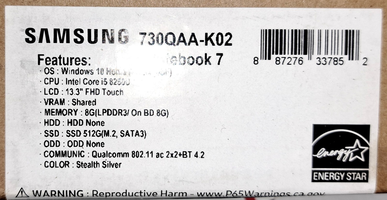 SAMSUNG 13.3″ LAPTOP COMPUTER, WINDOWS 11, INTEL I5, 8G, 256G SSD