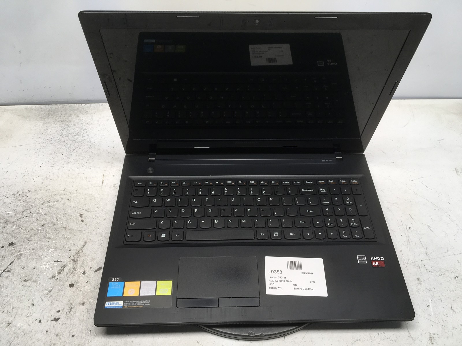 Lenovo G50-45 80E3 AMD A8-6410 2GHz 1 GB NO HDD No Batt