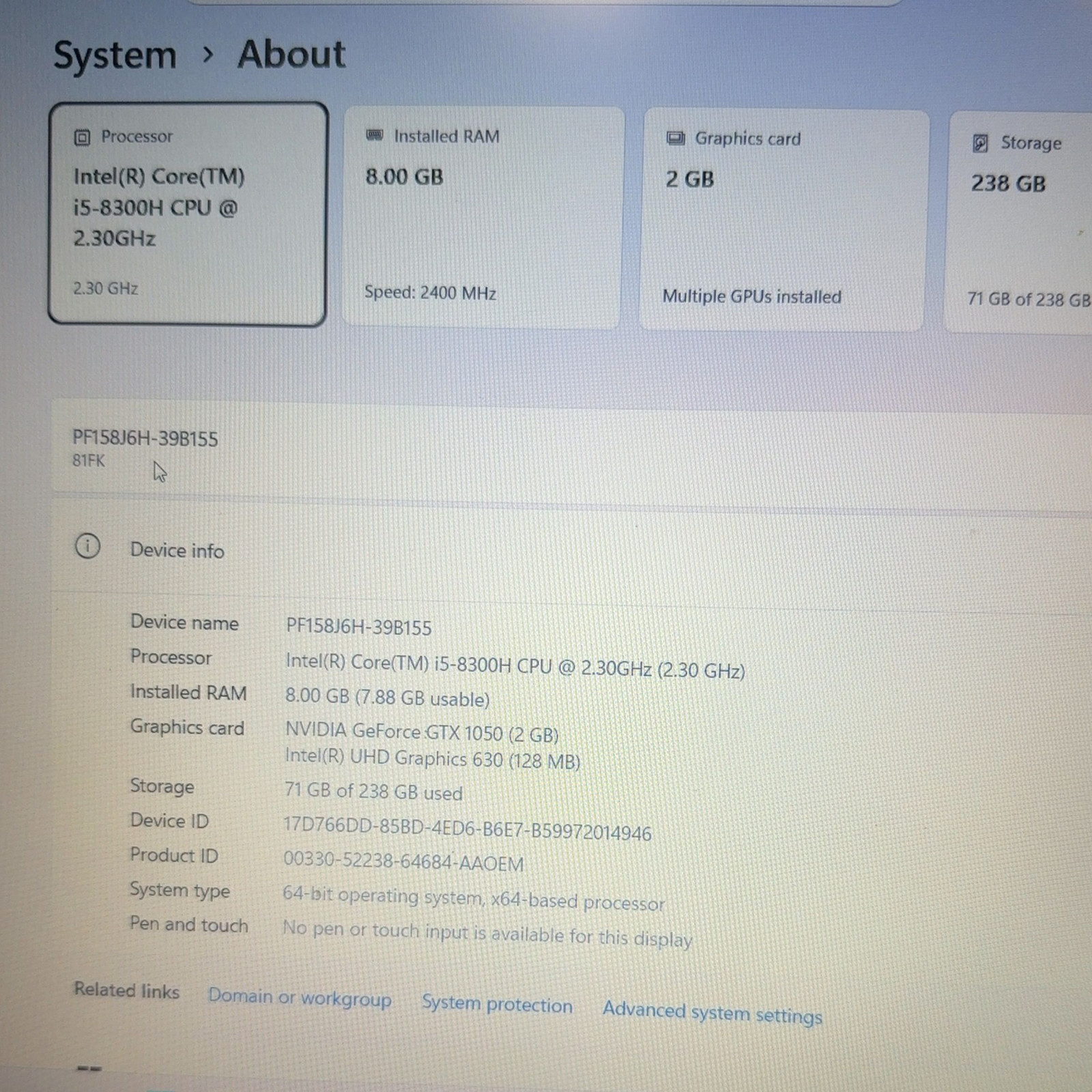 Lenovo Ideapad 330 81FK i5-8300H 8GB RAM GTX 1050 2GB 256GB NVMe Win 11 Pro
