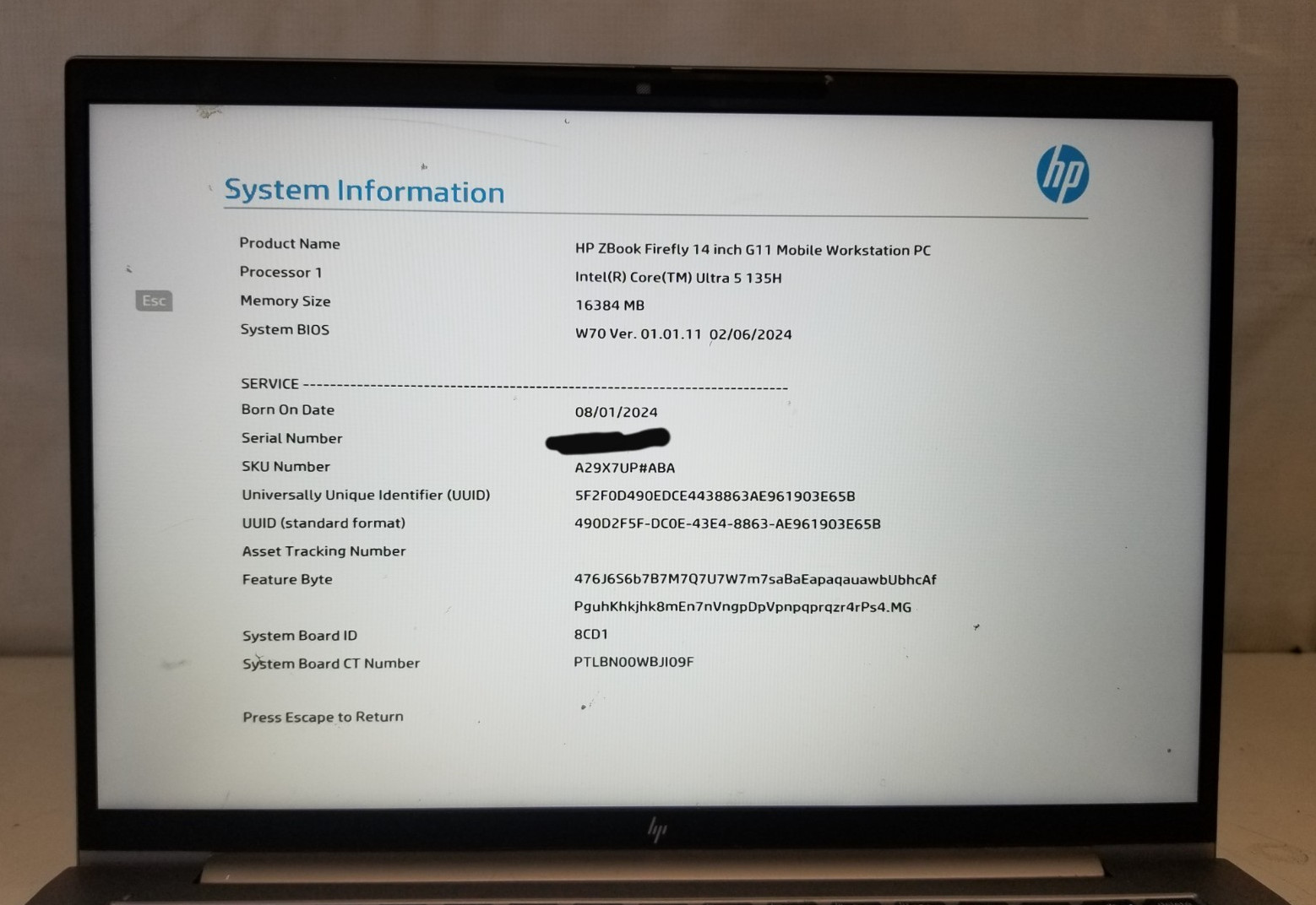 HP ZBook Firefly G11 14″ Core Ultra 5 135H 1.7GHz 16GB RAM NO OS NO SSD