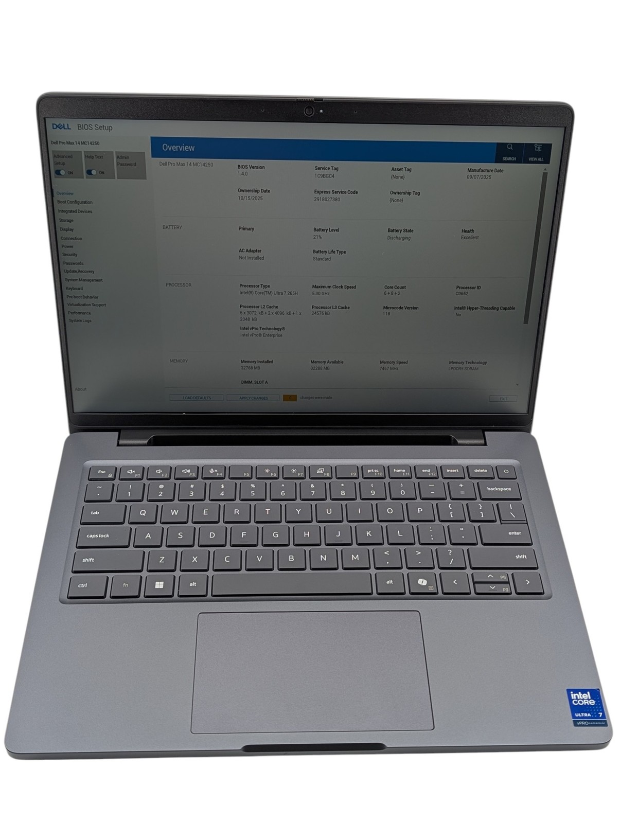 Dell Pro Max 14 MC14250 14″ Ultra 7 265H 32GB RAM 256GB SSD – Grade D