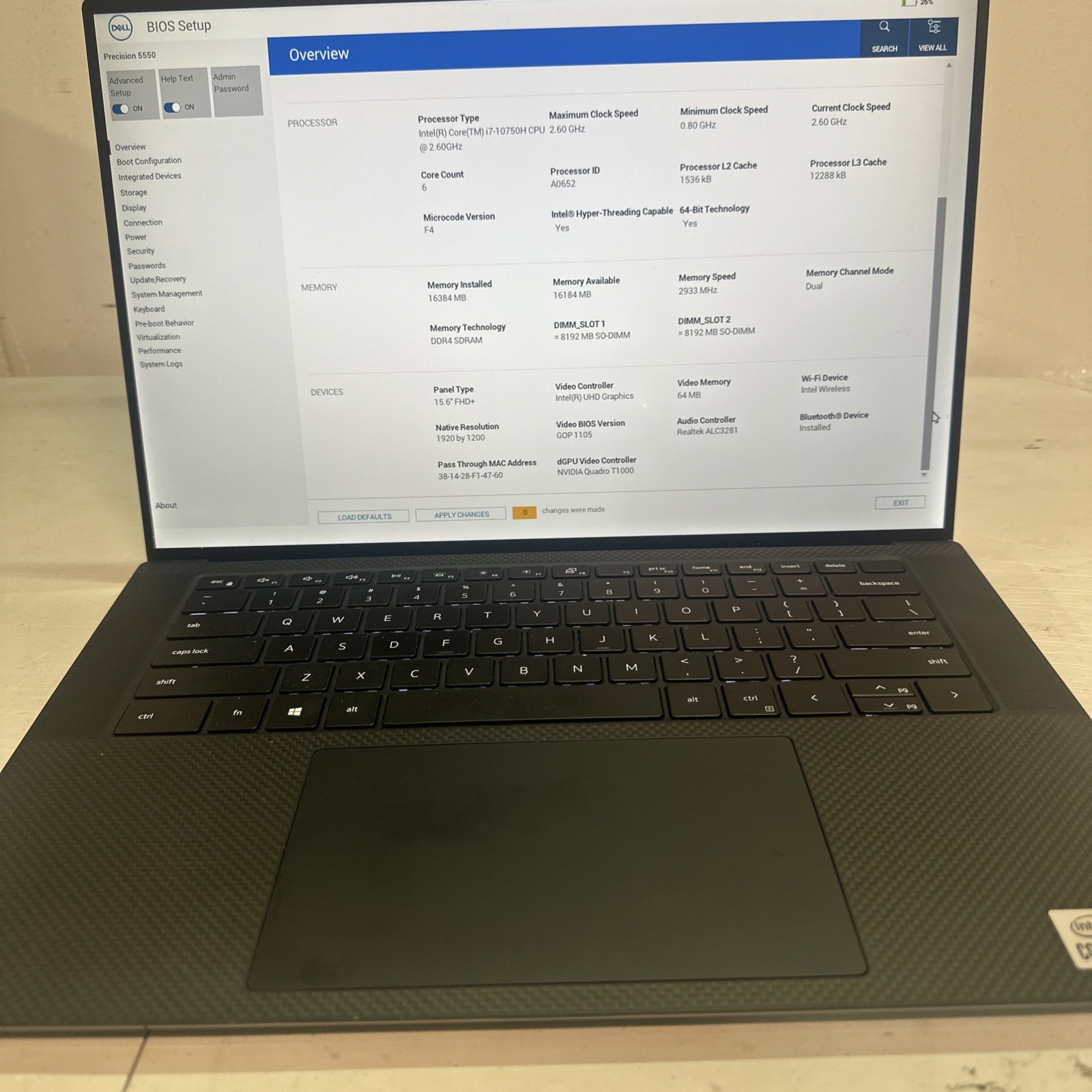 Dell Precision 5550 I7-10750H, 16GB Ram, T1000, No SSD