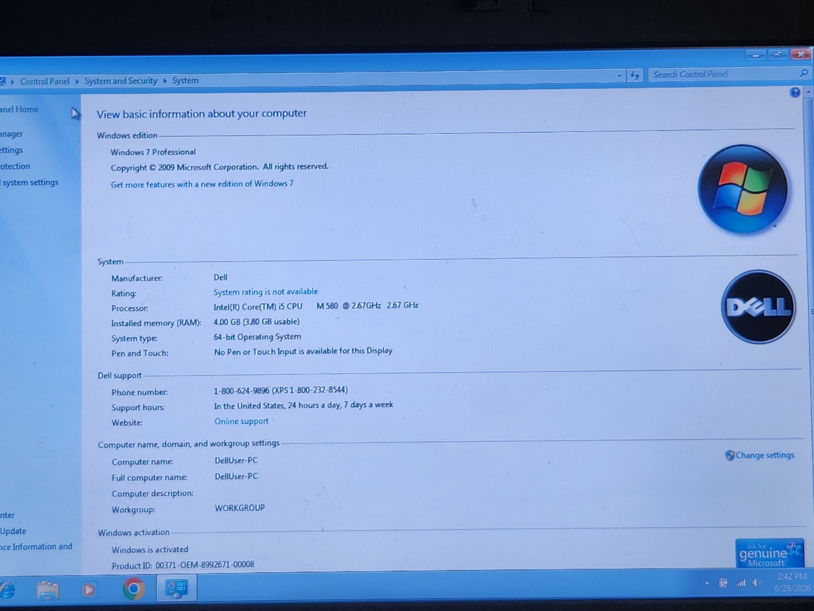 Clean Dell Latitude E5410/i5/M580@2.67Ghz/4GB/250GB/Wi-Fi/DVD/Win 7/Battery + AC