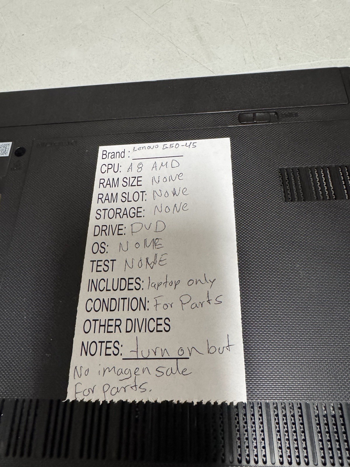 Lenovo G50-45 AMD A8 15.6” Laptop For Parts No RAM No HDD No Image
