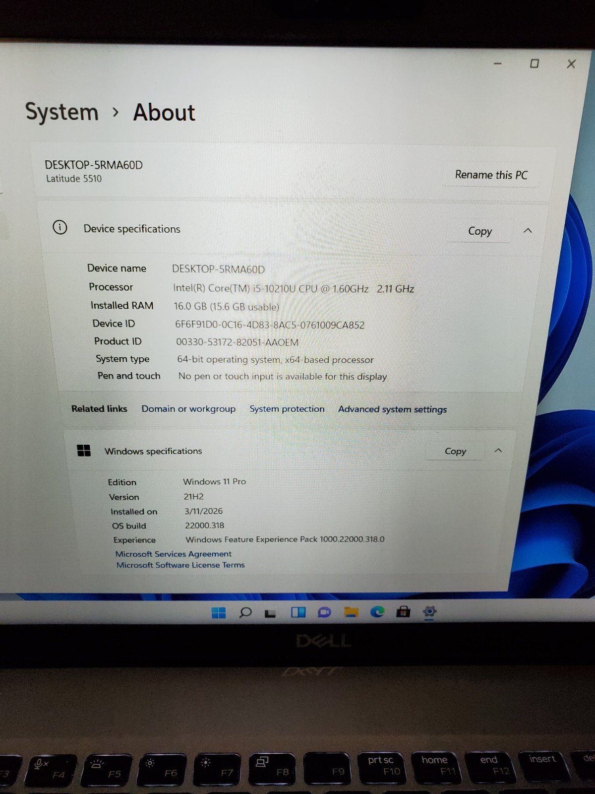Dell Latitude 5510 15.6″ Laptop i5-10210U 16GB 128GB SSD Win11 #69