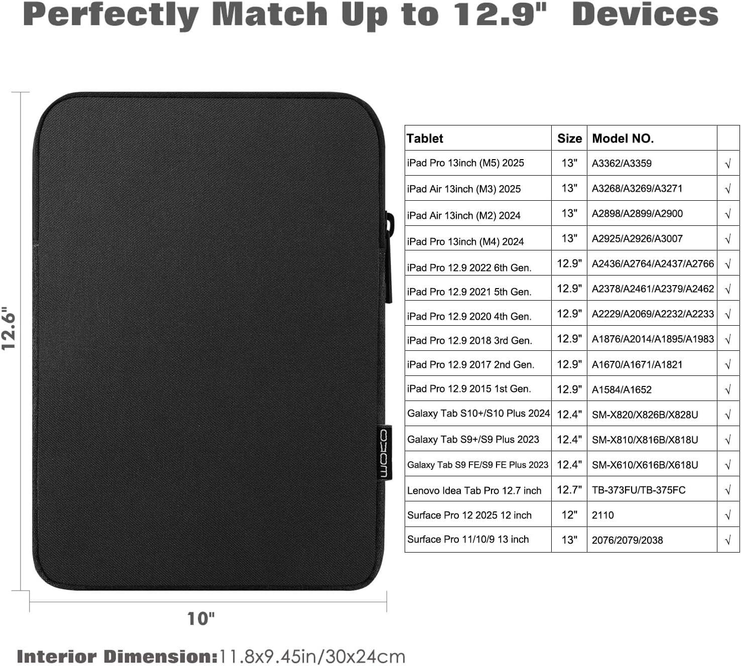 13 Inch Tablet Sleeve Compatible with Galaxy Tab S8+/S9+ 12.4″, iPad Air M4 2026