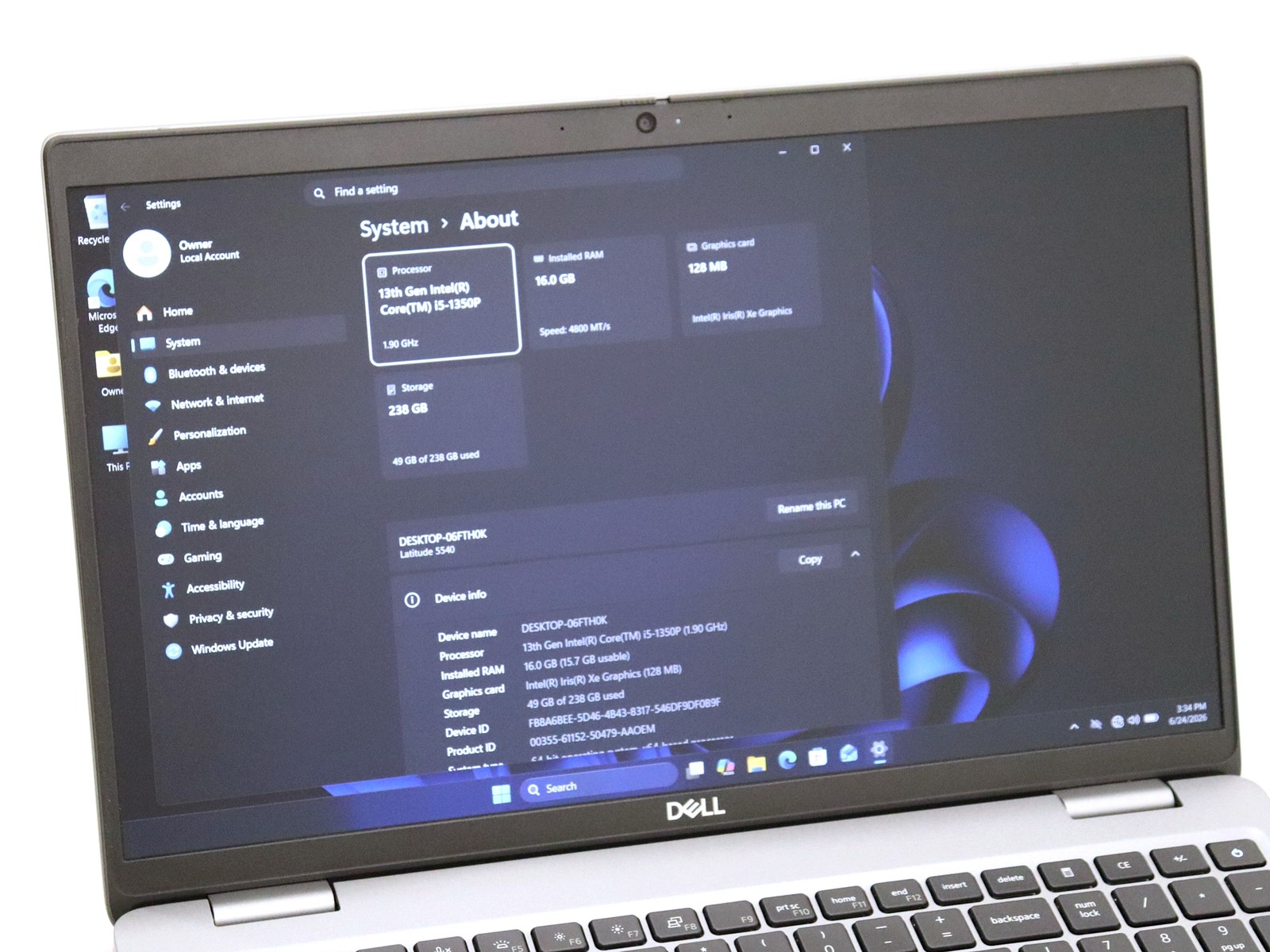 Dell Latitude 5540 15.6″ Intel i5-1350P 16GB 256GB NVMe W11P + ProSupport Plus