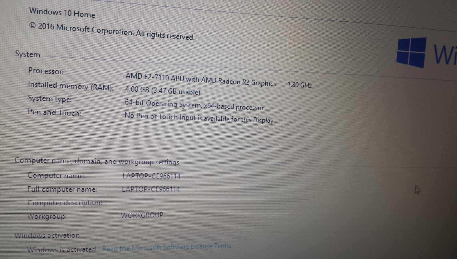HP Pavilion Laptop Model 15-BA008DS AMD Quad-Core 1TB Hard Drive (Aqua)