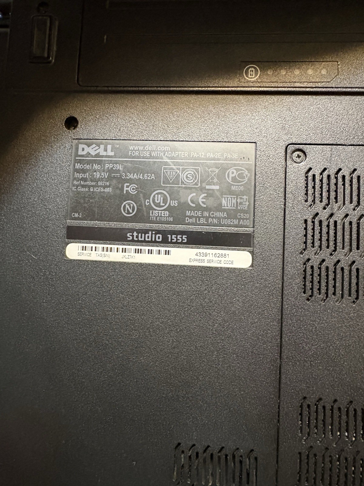 Dell Studio 1555 (PP39L) 15.6″ – Vista – 4GB RAM – DVD-RW -Good Battery