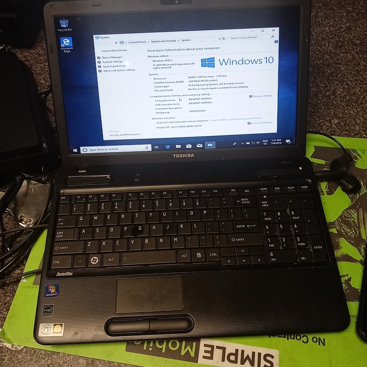 Toshiba Satellite 15.6″ Laptop C655D-AMD 4GB 240GB SSD