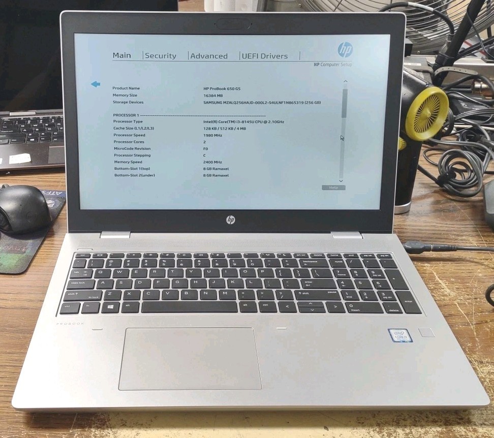 HP Probook 650 G5 Laptop W/ Intel i3-8145U 2.10GHz, 16GB, 256GB.