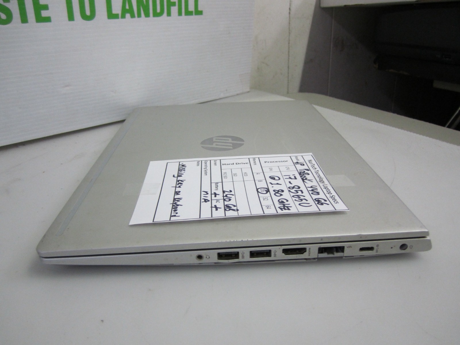 HP ProBook 440 G6 I7-8565U 1.80GHZ 16GB 240GB M2SSD LAPTOP + AC NO OS READ