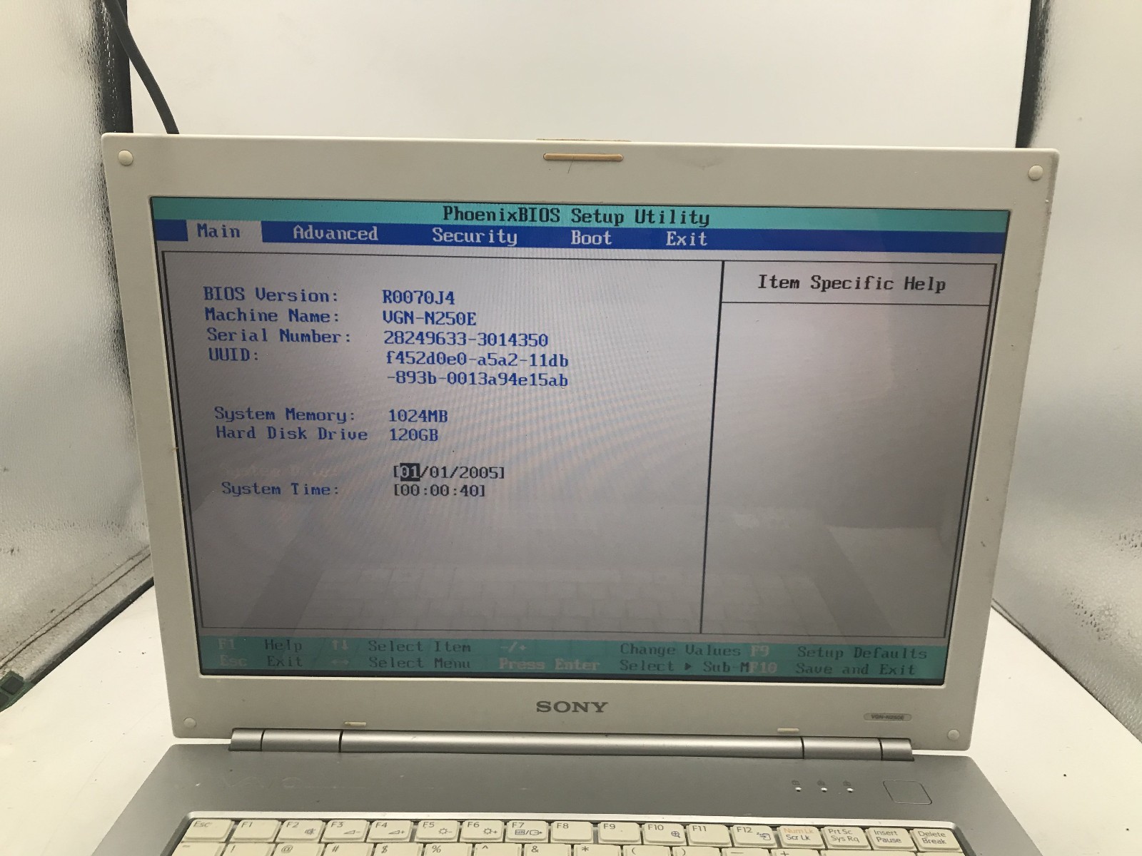 SONY PCG 7X1L – BOOTS TO BIOS – INTEL CENTRINO DUO – 1GB RAM – READ – BB