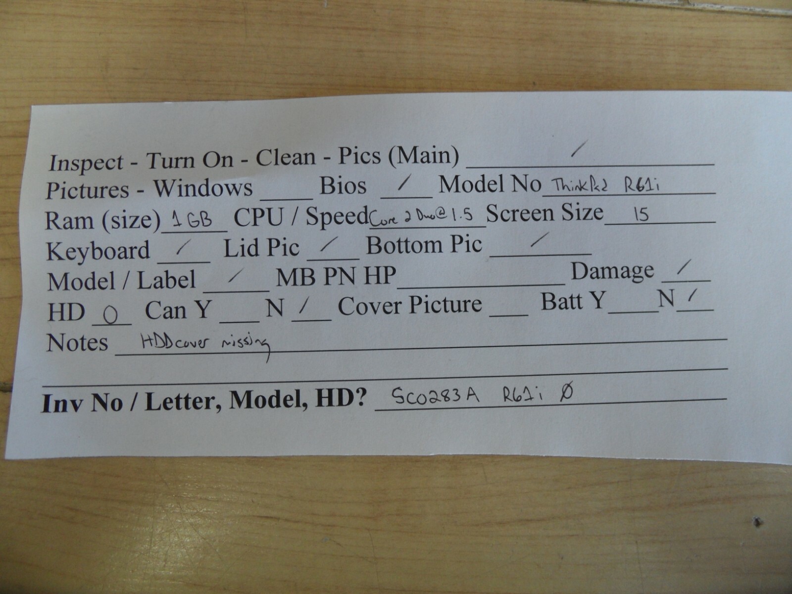 Lenovo Thinkpad R61i For Parts Posted Bios No Hard Drive