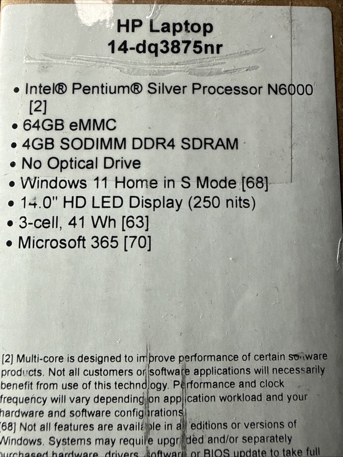 HP 14″ HD 1366×768 Pentium Silver N6000 Laptop 4GB 64GB Emmc Win11Smode AJ1U8UA