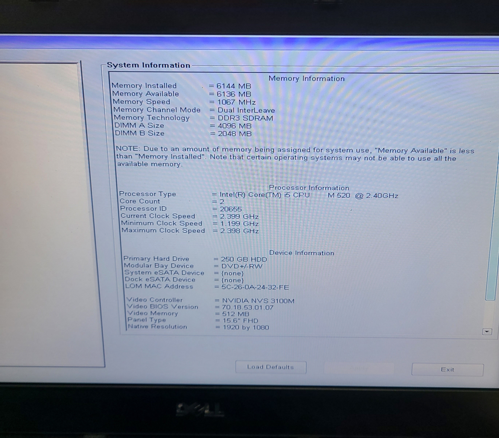 Dell Latitude E6510 i5-M520 6GB 250GB HDD WIN 7 ULTIMATE BAD BATTERY