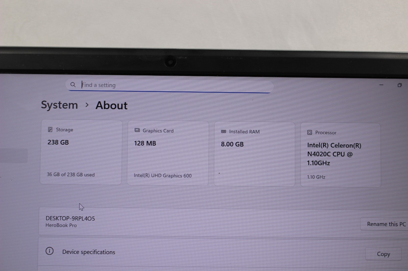 CHUWI HeroBook Pro 14.1″ FHD Celeron N4020 1.1GHz Intel 600 8GB RAM (AS IS) READ