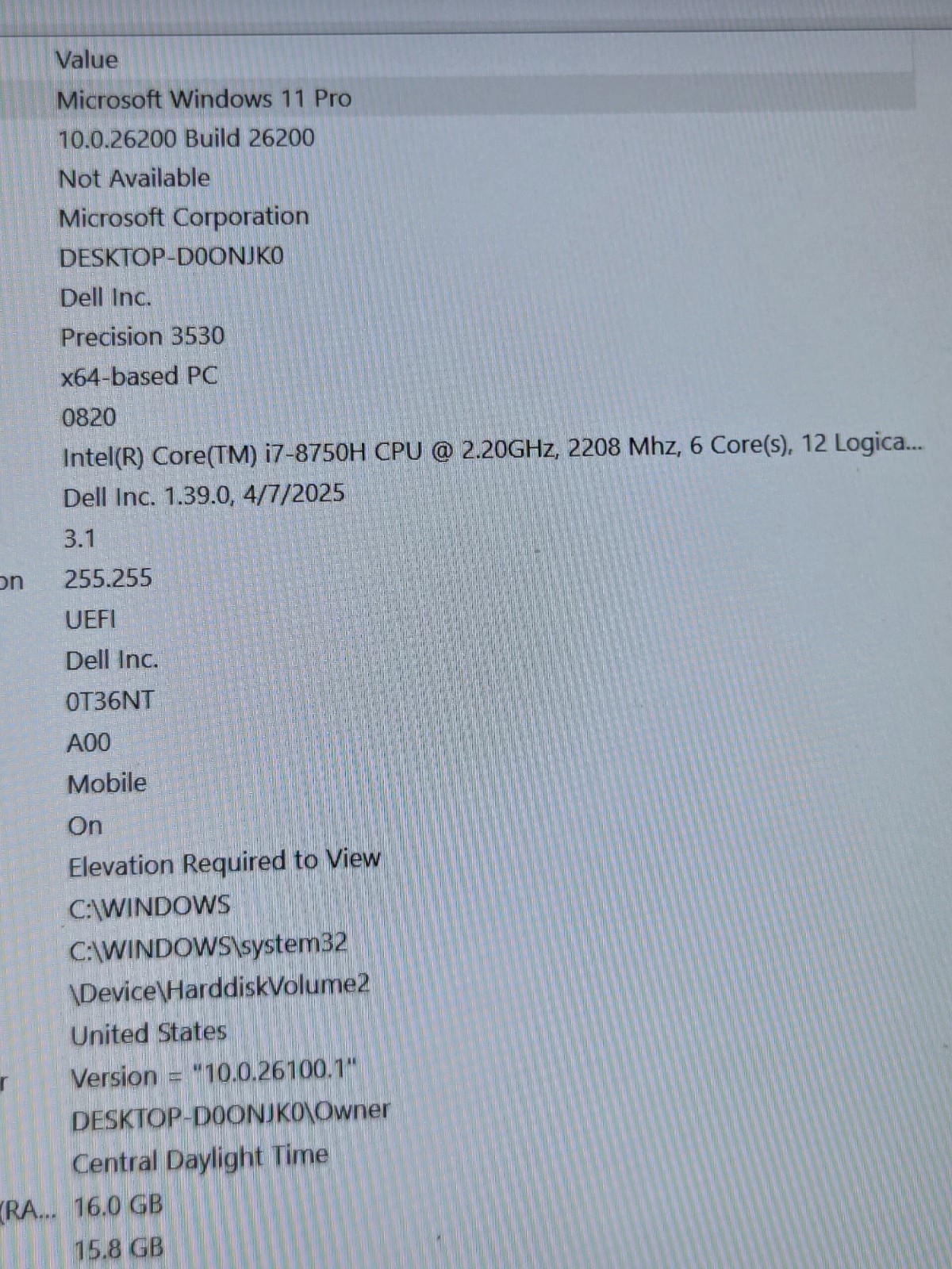 Precision3530Gamer w/charger.i7-8750H(6cores)16GB.256GBNVMe.Hybrid.15.6″FHD.Nice