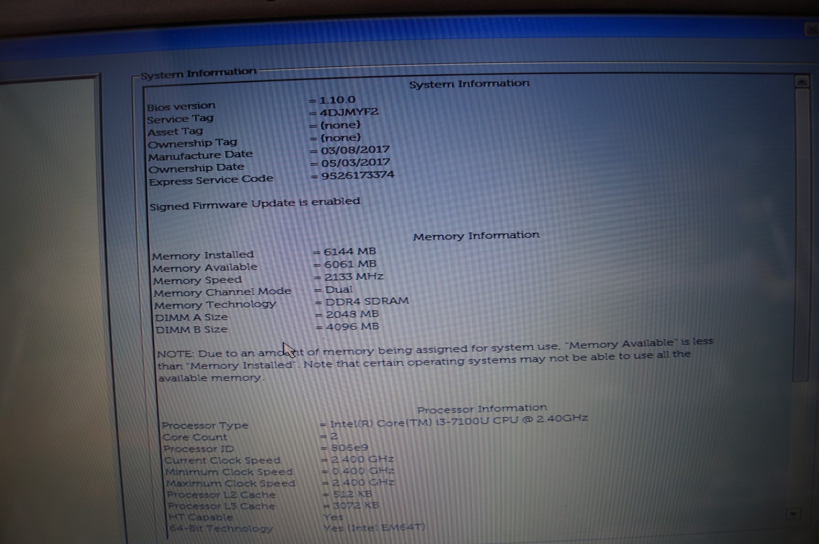 Dell TTYFJ A00 Inspiron 5566 Laptop 15.5″ 6GB Mem 2.4GHz READ WORKING PoR E113