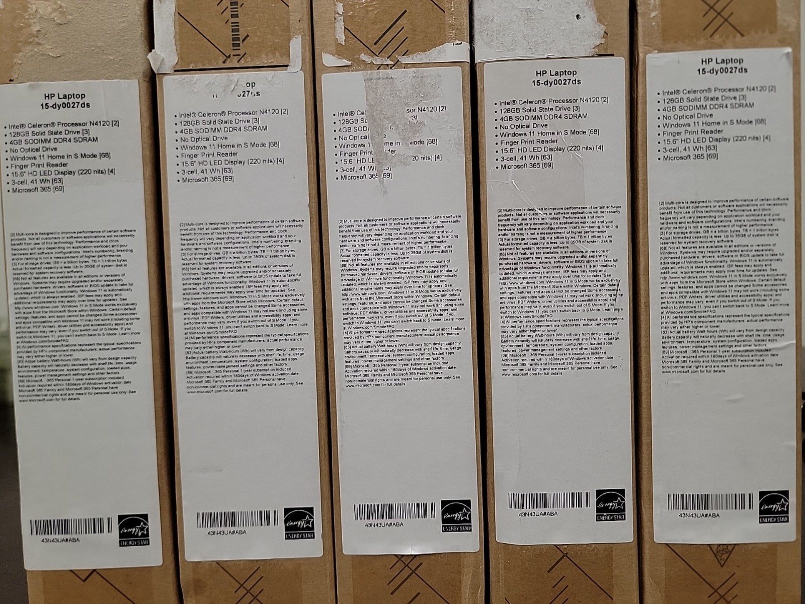 Lot Of 5 HP Laptops 15-dy0027ds N4120 4GB 128GB WiFi6 15.6″W W11H – SOLD AS IS