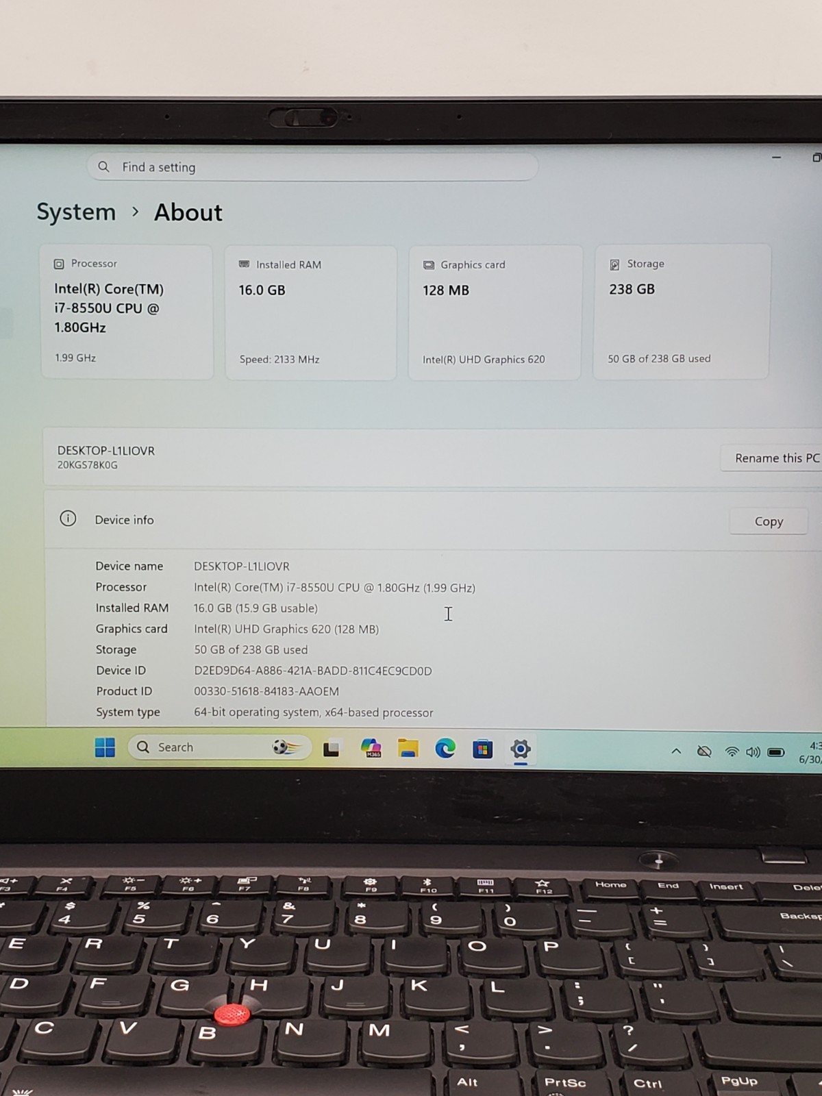 Lenovo ThinkPad X1 Carbon 6th Gen Touch Core i7-8550U @1.8GHz 256GB SSD 16GB RAM