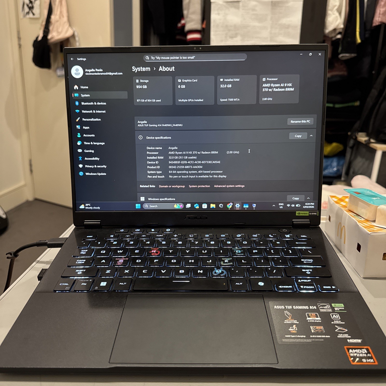 ASUS Tuf Gaming A14 – 1TB SSD – 32GB RAM – GeForce RTX 4050