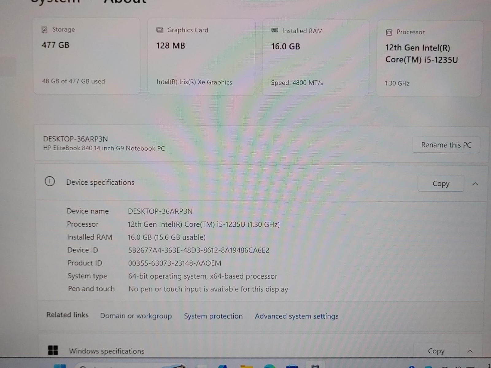 HP EliteBook 840 G9 14″ FHD Intel i5-1235U 16GB 512GB SSD Win11Pro **NO A/C**