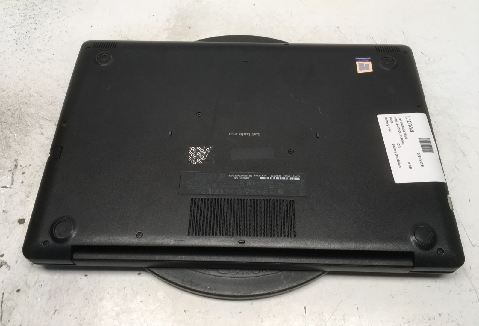 Dell Latitude 3590 Intel i3-7020U 2.3GHz 8 GB NO HDD No Batt