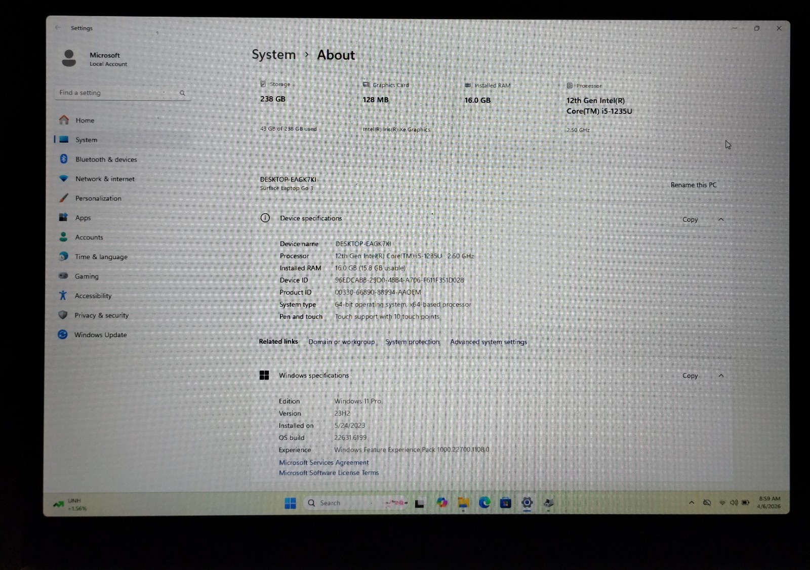 Microsoft Surface Laptop Go 3 2013 Touch i5-1235U 2.50 16GB RAM 256GB W11P H3964