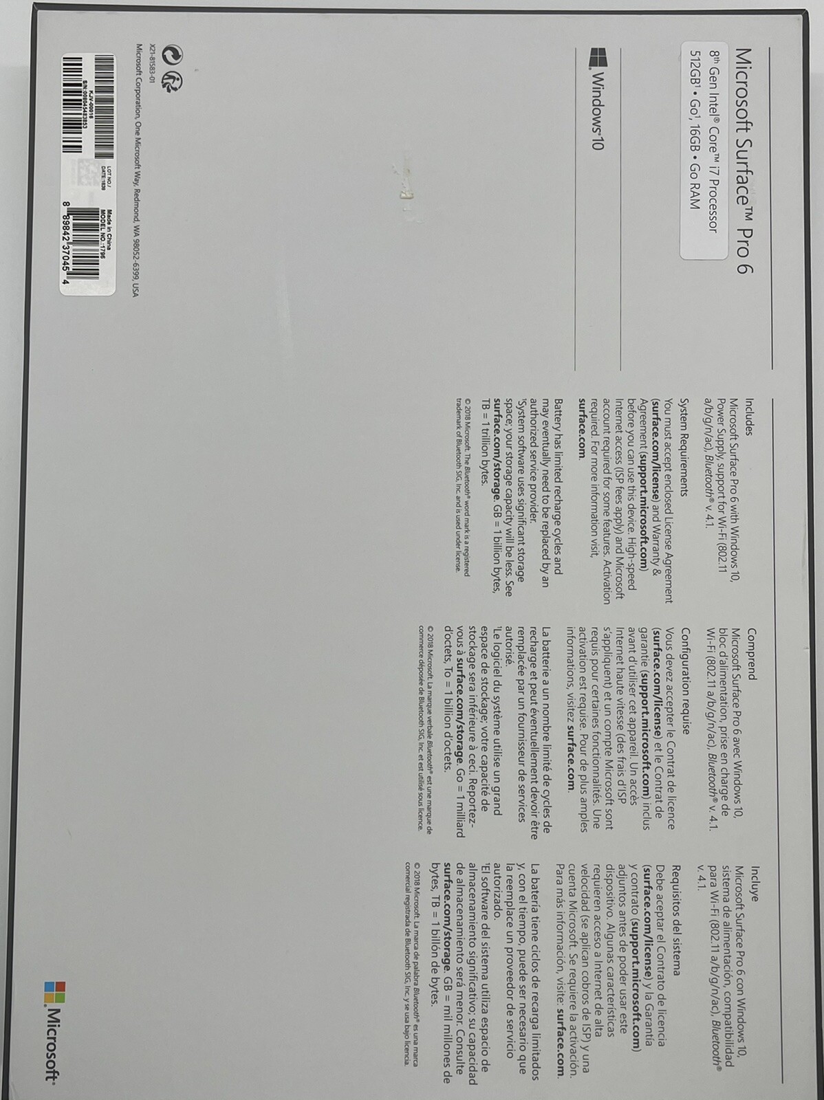 Microsoft Surface Pro 6 i7 Core,16GB, 512GB All-one, Stylus, Dock, HDMI, Keypad