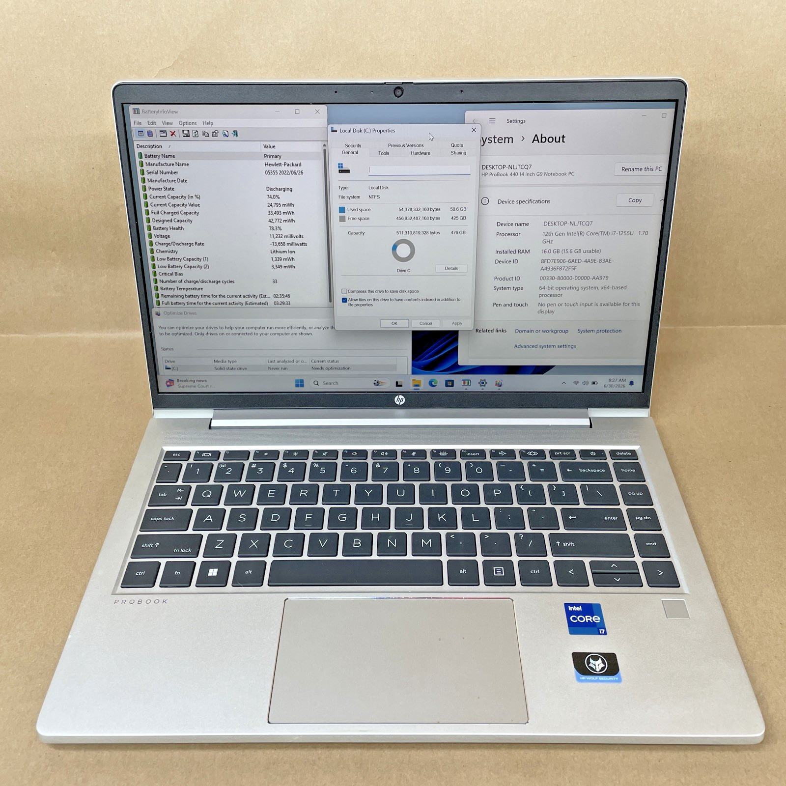 HP ProBook 440 G9 14″ i7-1255U @1.70GHz 16GB RAM 512GB SSD Win 11 Pro