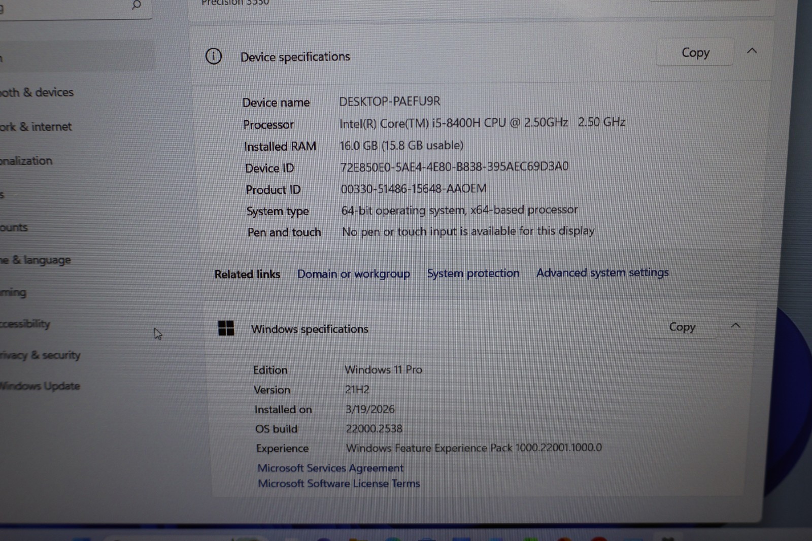 Dell Precision 3530 i5-8th Laptop Win 11Pro /16G /512G/MS Office 2021/ Photo-PS4