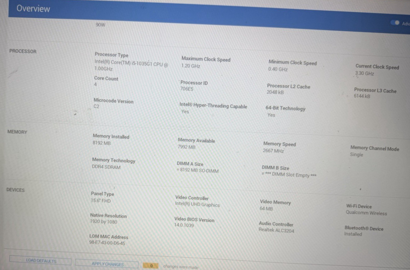 DELL INSPIRON 5593 i5-1035G1 8GB RAM & 500GB HDD | WIN 11 ~ CHARGER NOT INCLUDED