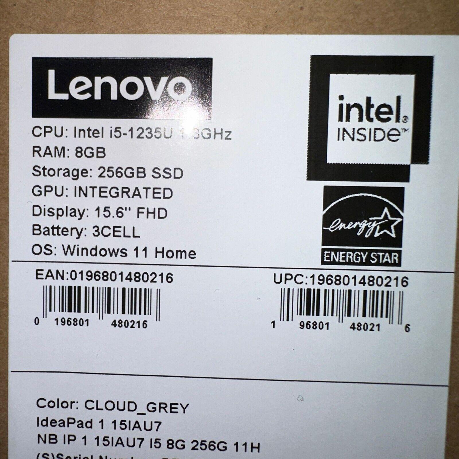 Lenovo Ideapad 1i 15.6 FHD Display Intel Core i5-1235U 8 GB DDR4 256 GB SSD Int