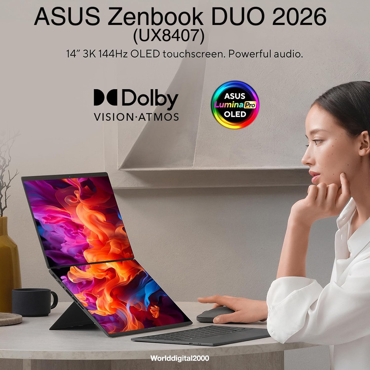 2026 ASUS Zenbook DUO UX8407 Copilot 14″ 3K 500Nits 144Hz Intel UltraX7 32G 1TB