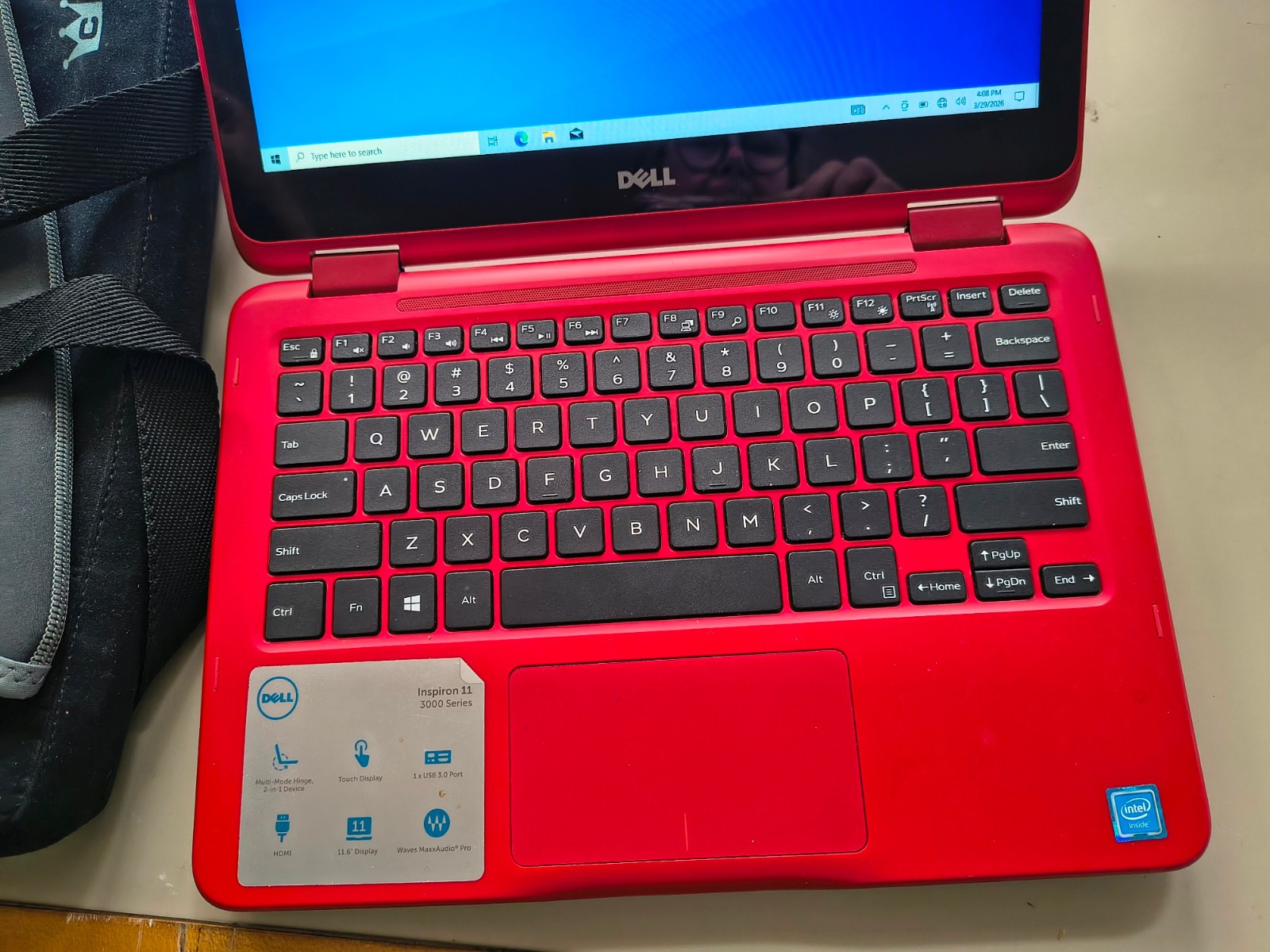 11.6″ RED Dell Inspiron 3000 series Intel 3168 * VG COND w 2 cases * Windows 10