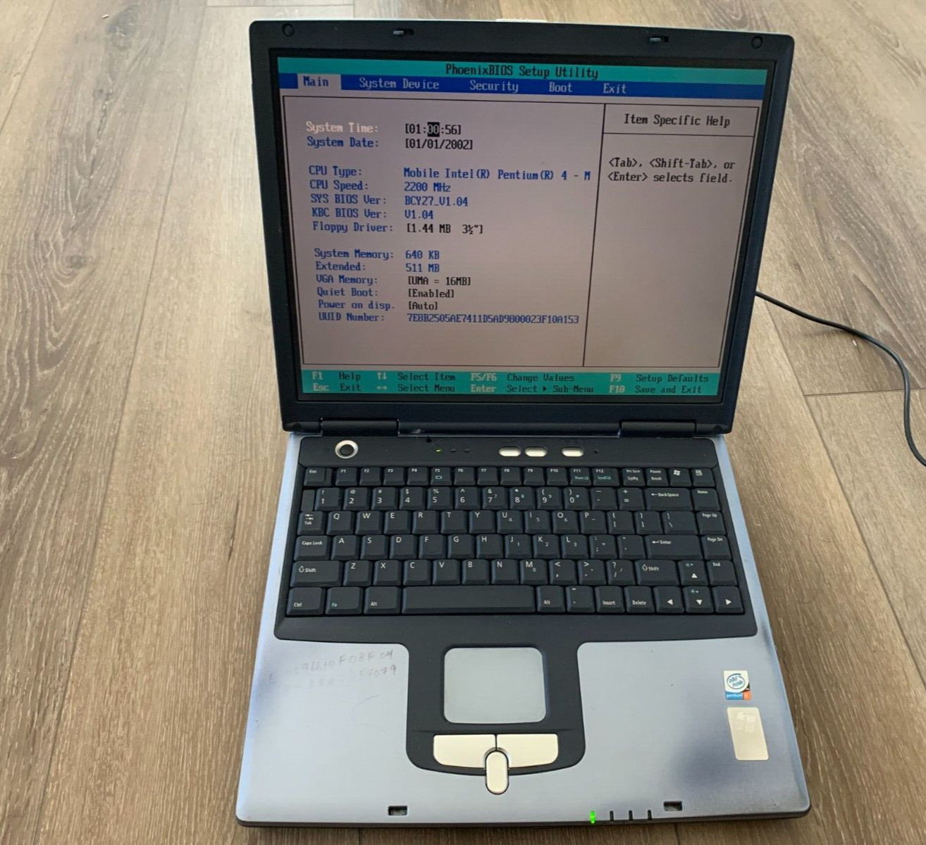 ChemBook CY27 Mobile Intel Pentium 2200MHz 640KB RAM-MISSING PARTS-BOOT TO BIO