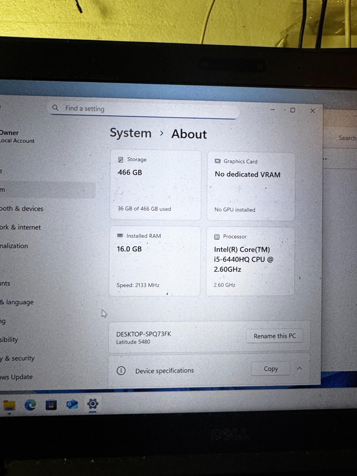 Dell latitude 5480 Core I5-6440HQ 500GB SSD 16GB RAM Win11 Pro Laptop #6128