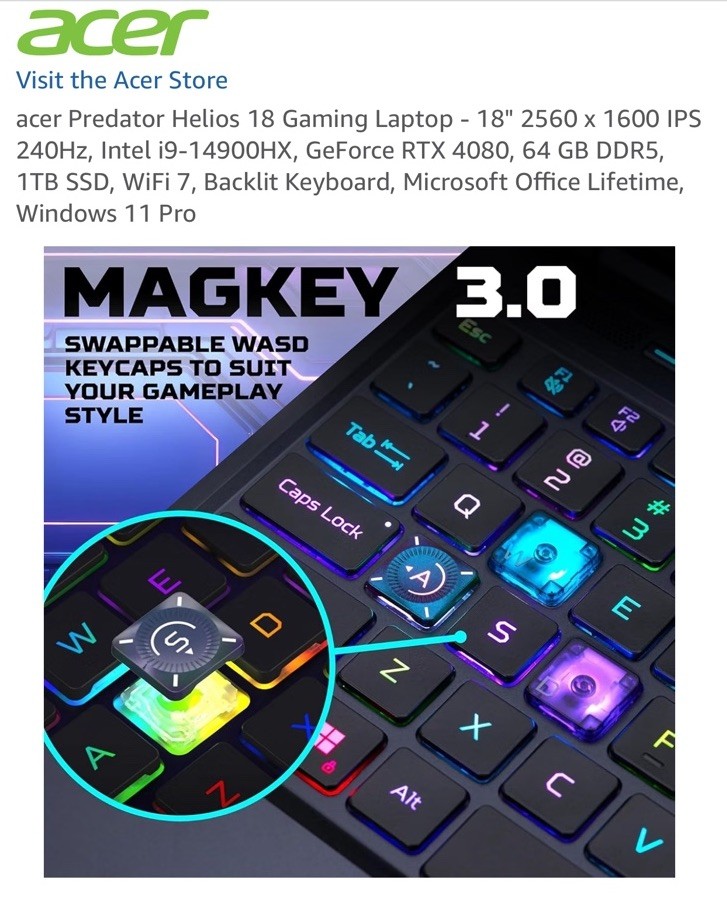 Acer Predator Helios 18 18in i9-14900HX RTX 4080 64GB 1TB SSD W11 Pro