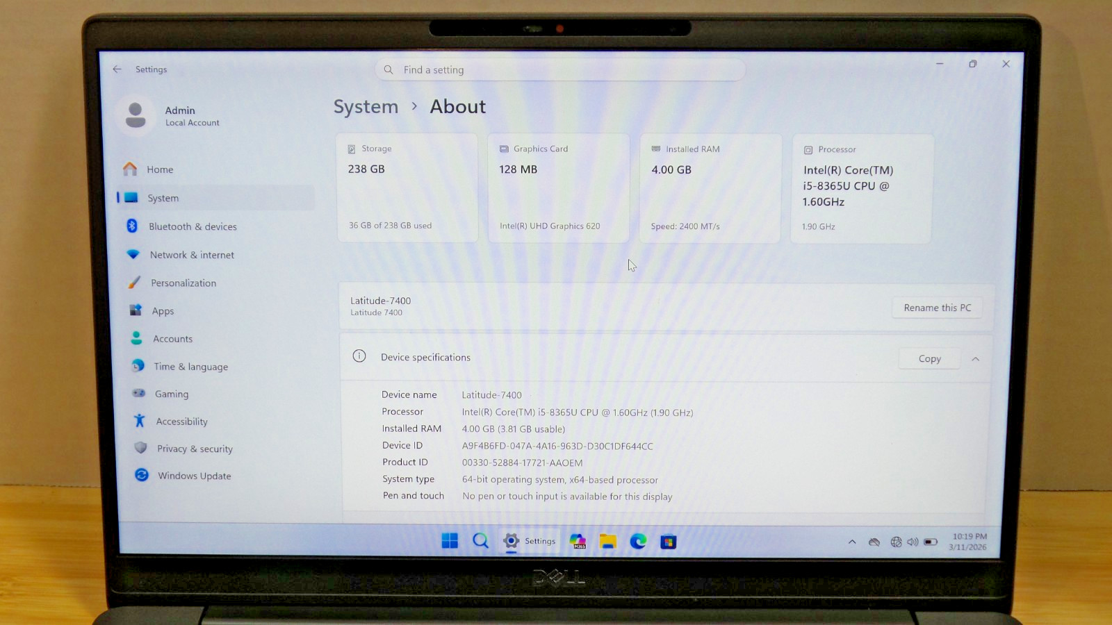 Functional Dell Latitude 7400 | i5-8365U | 4 GB RAM | 256 GB NVMe SSD | PASSWORD