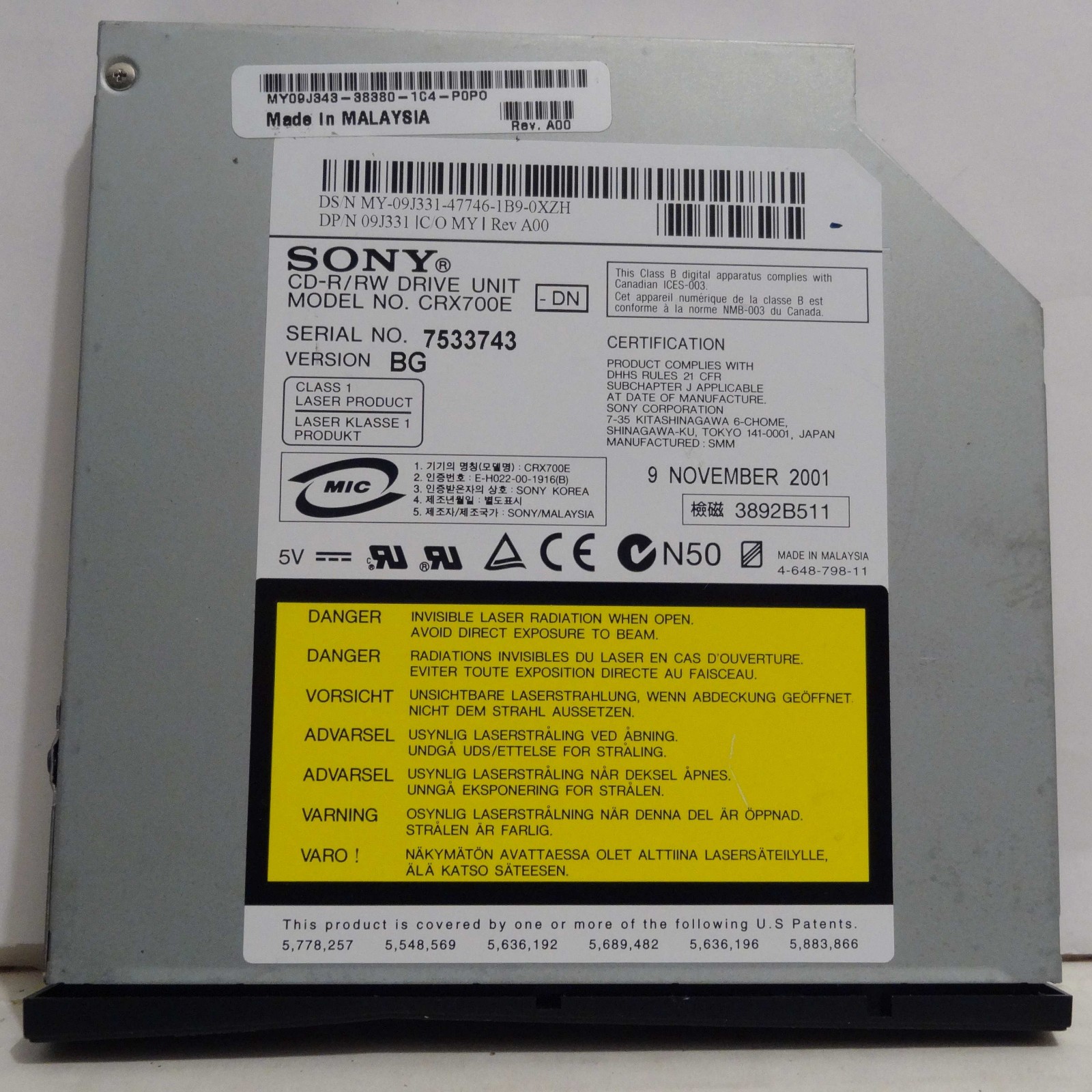 Vintage Dell Latitude C800 C810 C840 Dell Inspiron 8000 8100 8200 CD-RW drive