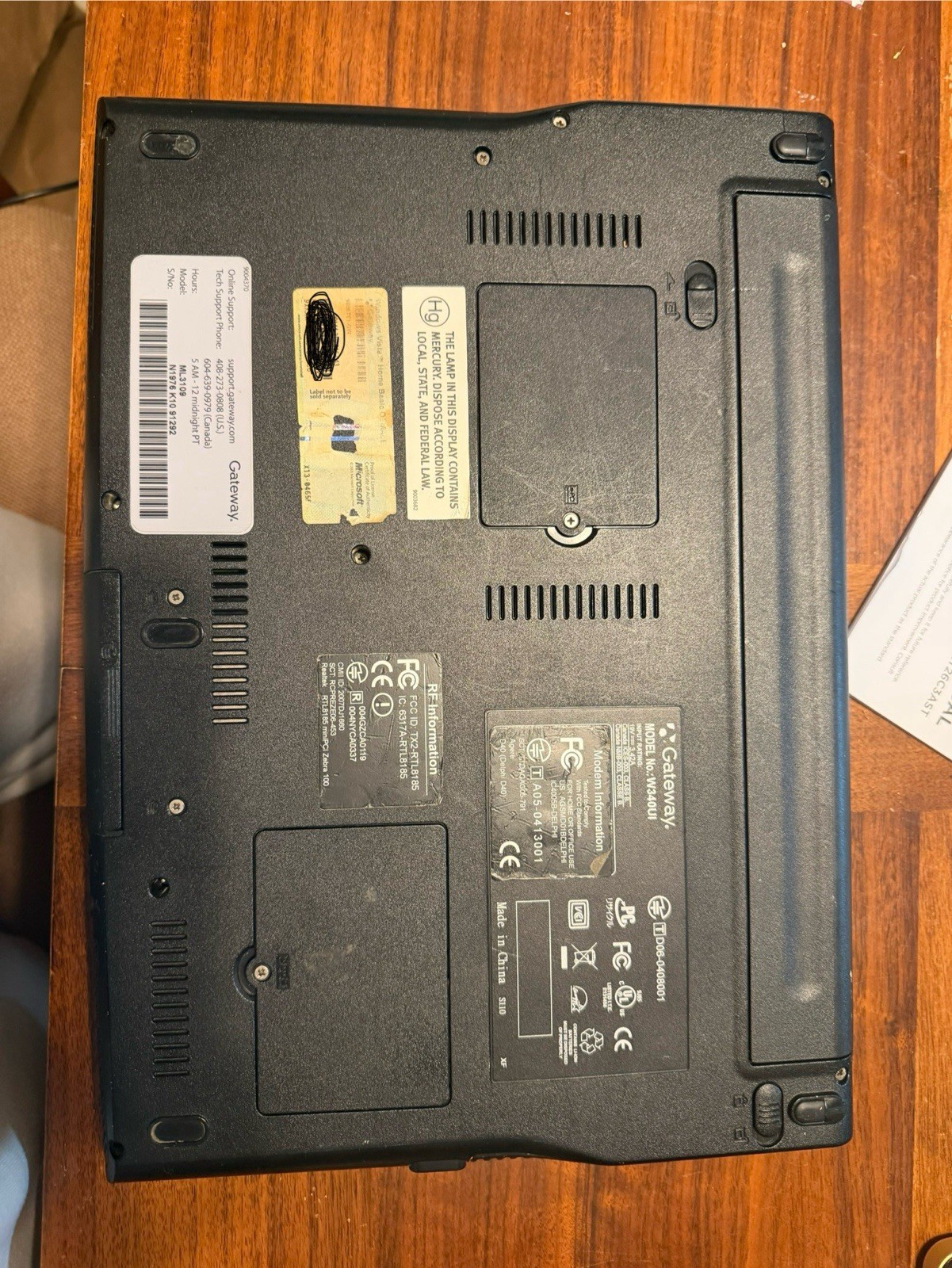 Gateway W340UI Laptop – Intel Celeron M | No HDD | Charger & Battery Included