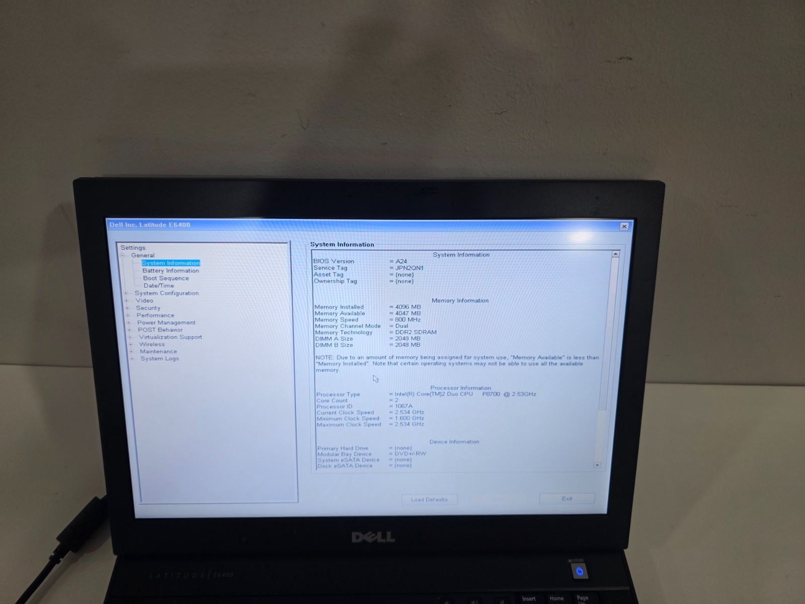 Dell Latitude E6400 Intel Core2 Duo CPU P8700 4GB