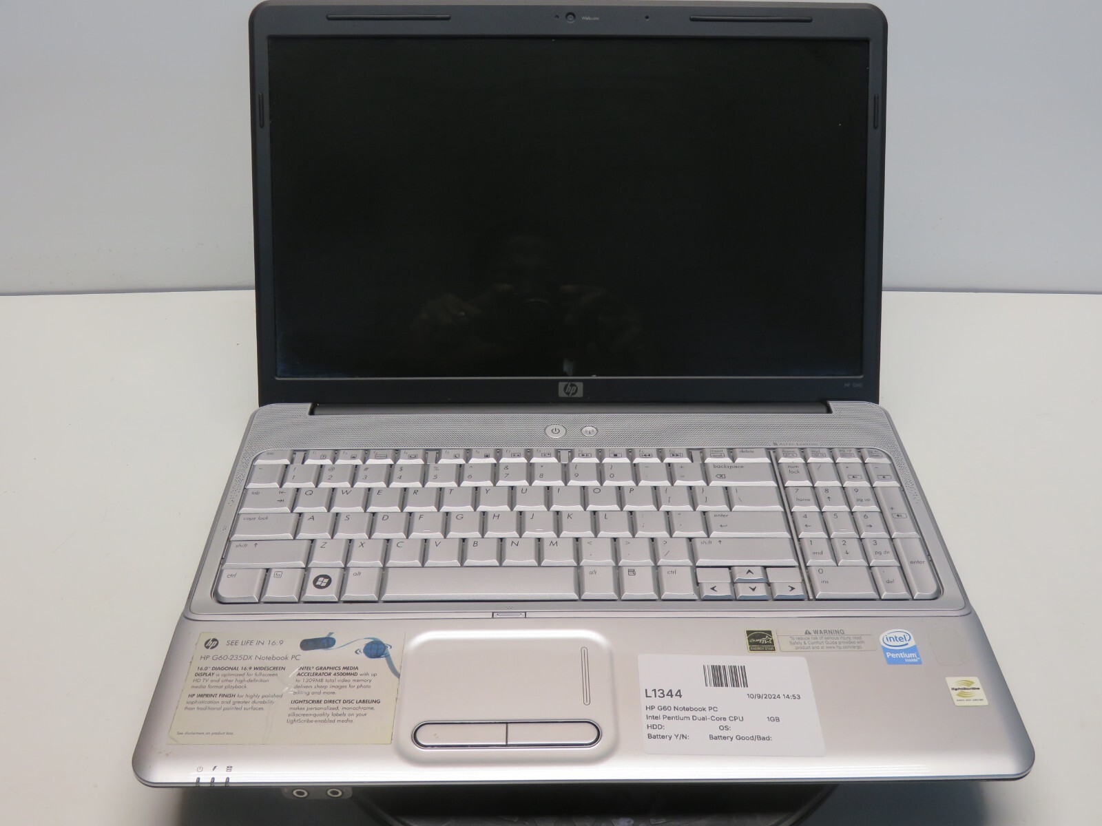 HP G60-235dx Intel Pentium Dual-Core CPU T4200 @2.00GHz 1GB NO HDD No Batt